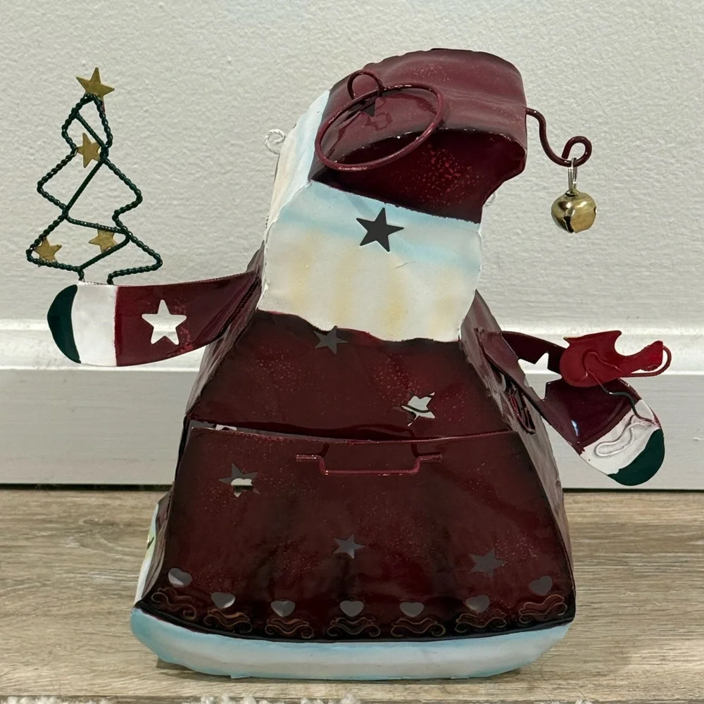 New Kohls Metal Santa Tealight Candle Holder Red Cardinal Star Cutouts